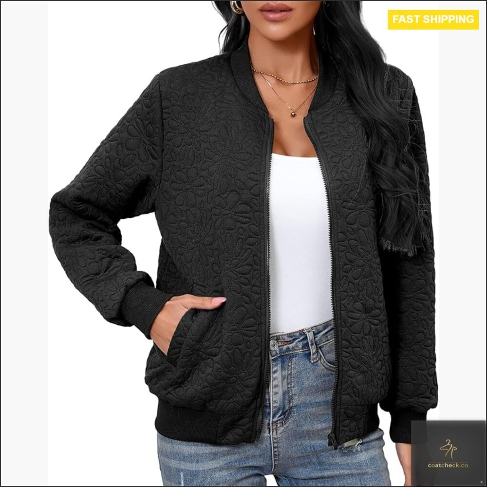 Lightweight Quilted Bomber Jacket with Pockets, Loose Fit, Long Sleeve